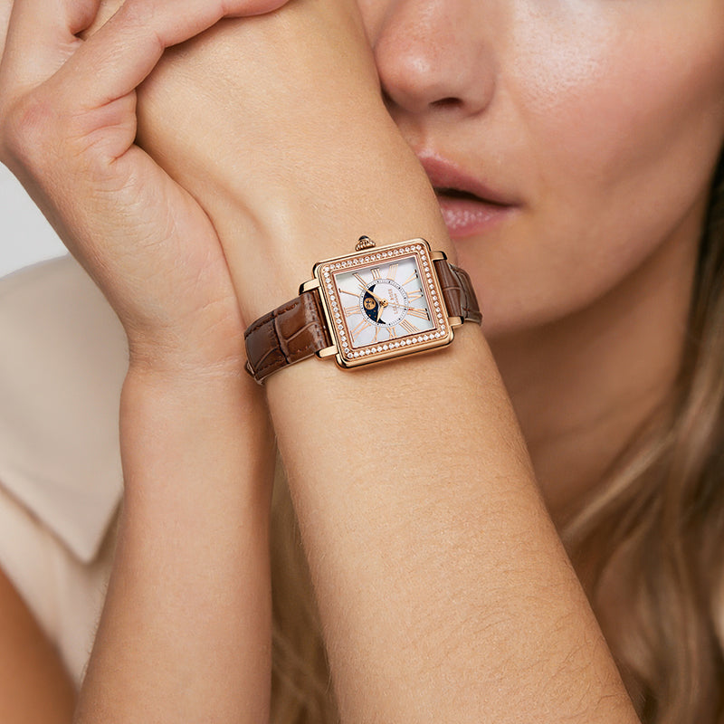 New Cube Mother of Pearl Moon Phase Watch