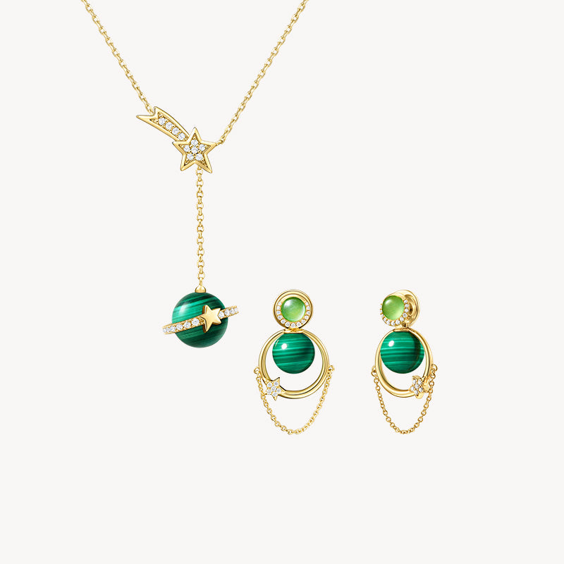 Malachite Necklace & Earrings Gift Set