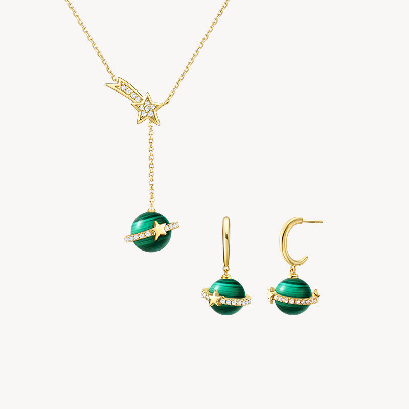 Malachite Necklace & Earrings Gift Set