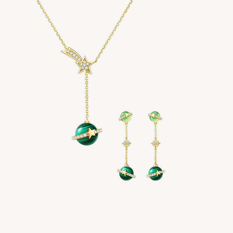 Malachite Necklace & Earrings Gift Set
