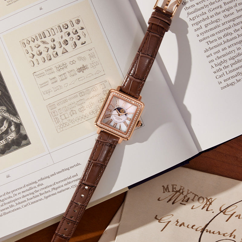 New Cube Mother of Pearl Moon Phase Watch