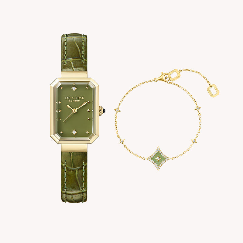 Ms. Lola Green Onyx Watch & Aventurine Starlight Bracelet Gift Set