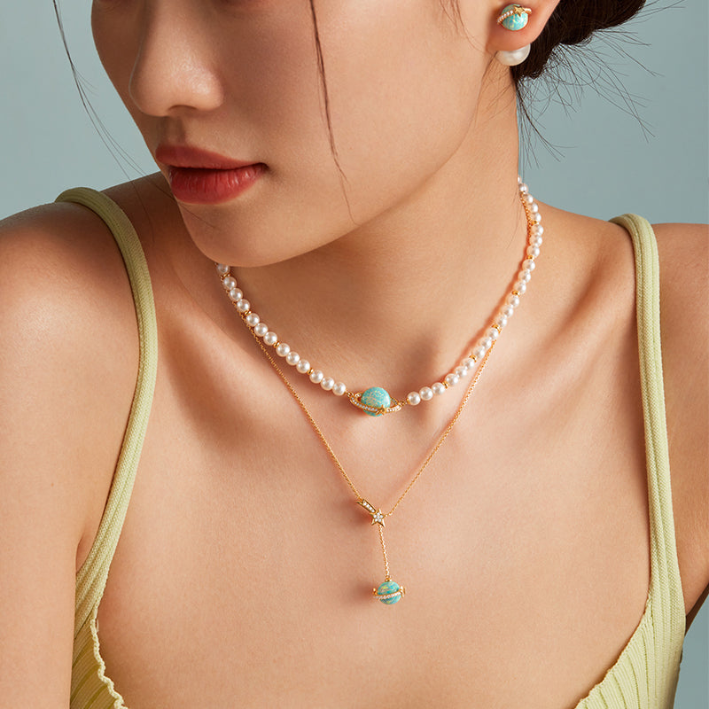 Heliocentric Freshwater Pearl Opal Necklace