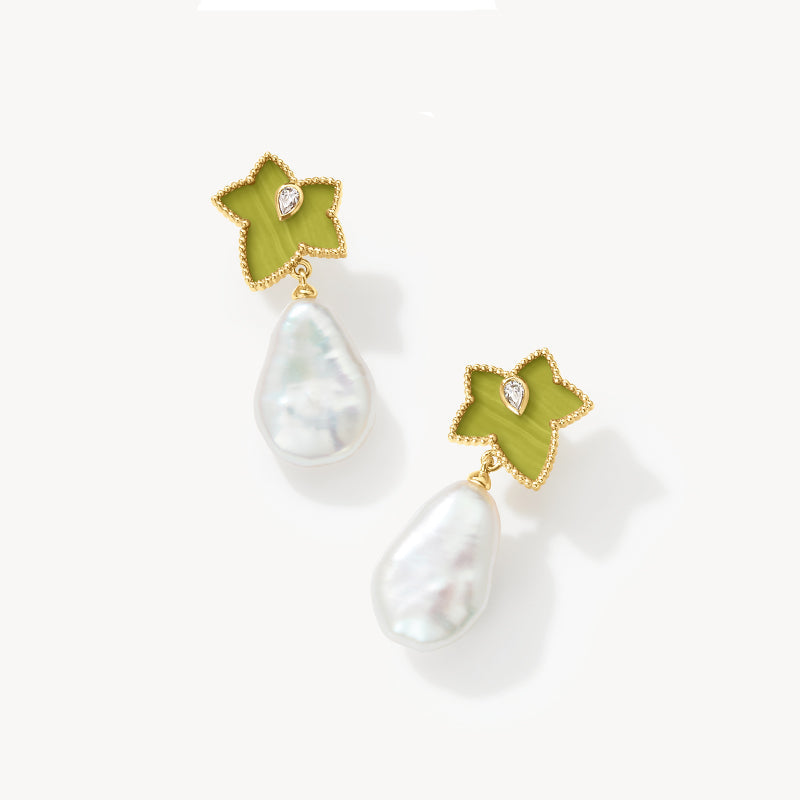 Lola Rose x AHALOLO Ivy Collection Green Calcite Drop Earrings with Freshwater Pearls(Shipping from July 20th)