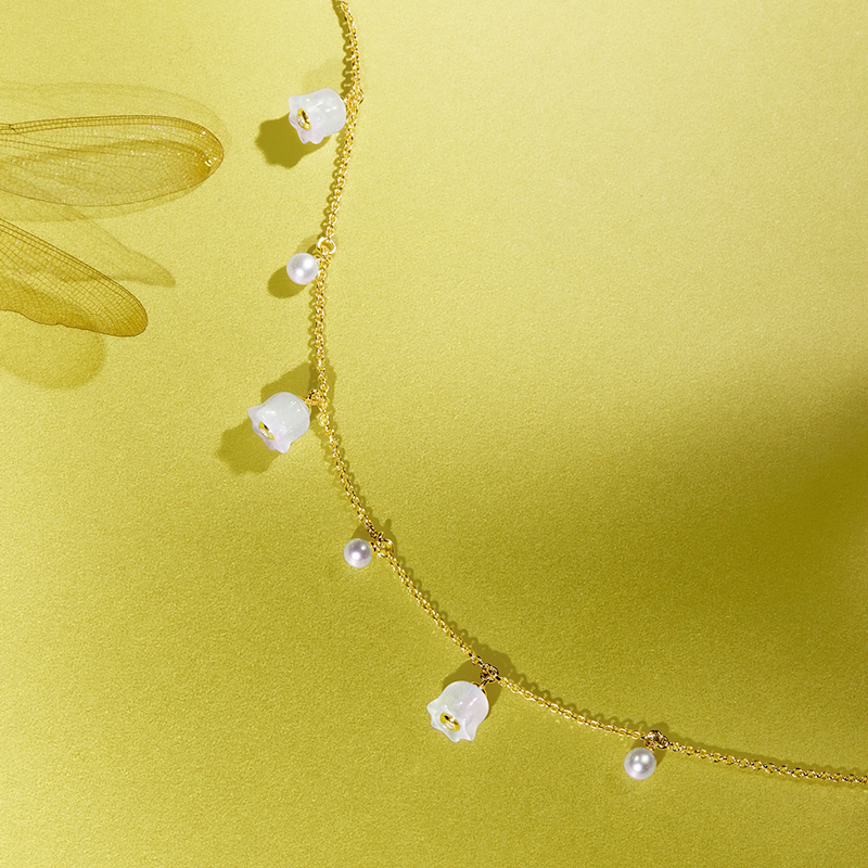 Blossom Lily of the Valley Necklace with Freshwater Pearl