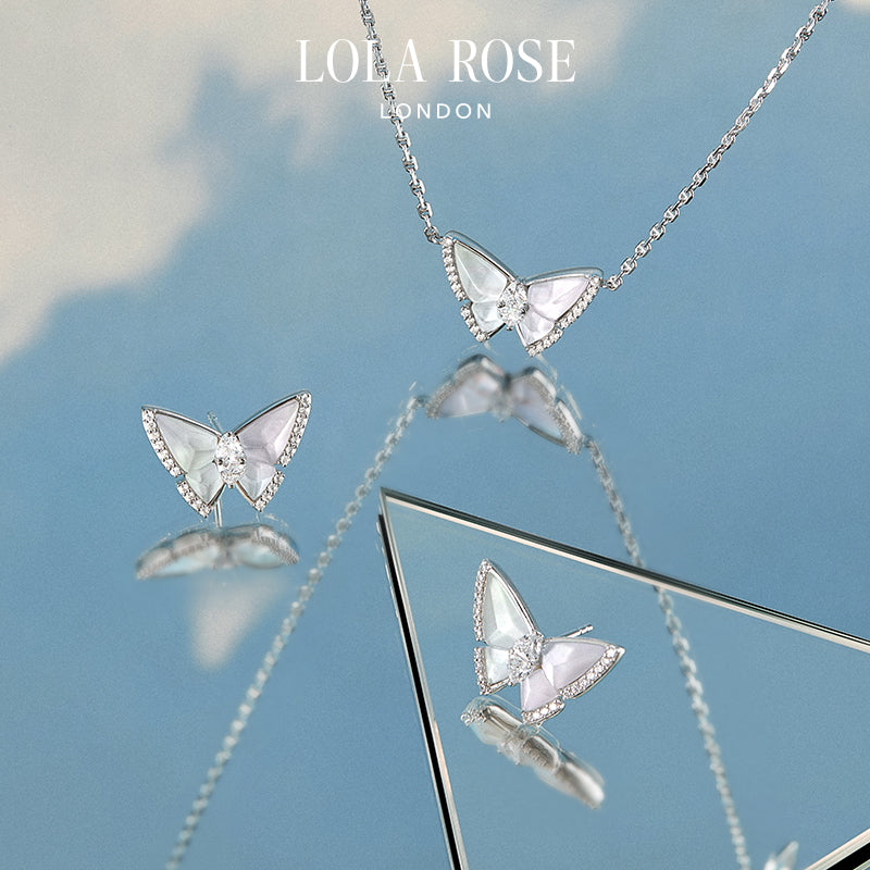Crystal Butterfly Artificial Pearl Necklace & Earrings Gift Set