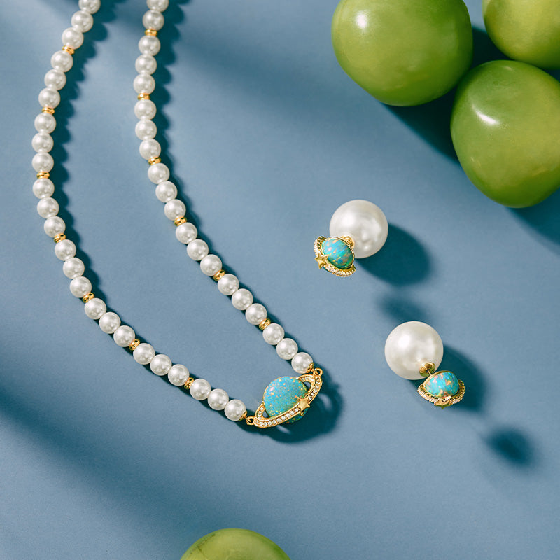 Heliocentric Freshwater Pearl Opal Necklace