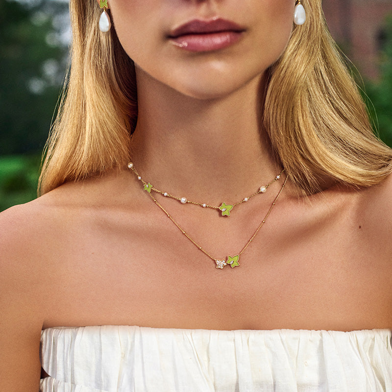 Lola Rose x AHALOLO Ivy Collection Green Calcite Necklace, 5-leaf motif(Shipping from July 13th)