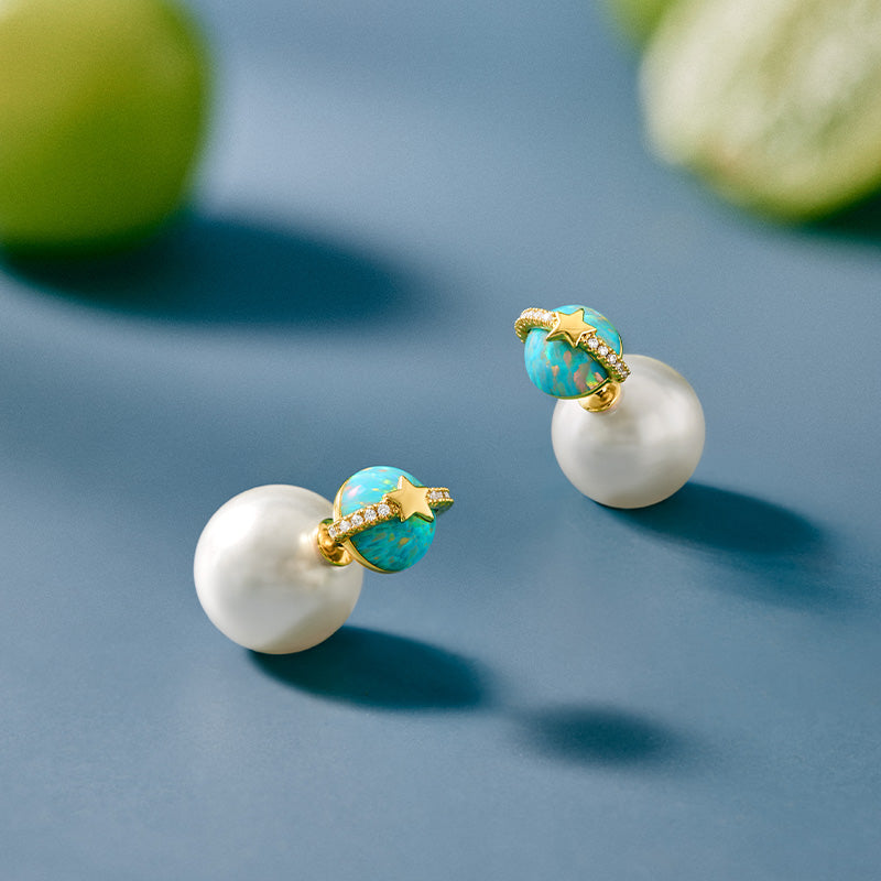 Heliocentric Pearl Opal Earrings