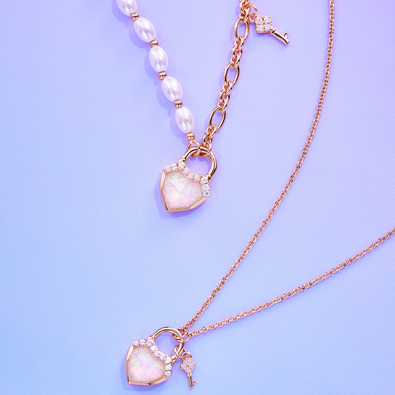 Heart Lock Artificial Pearl Necklace