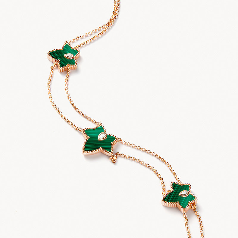 Malachite Bead Three-Leaf Necklace