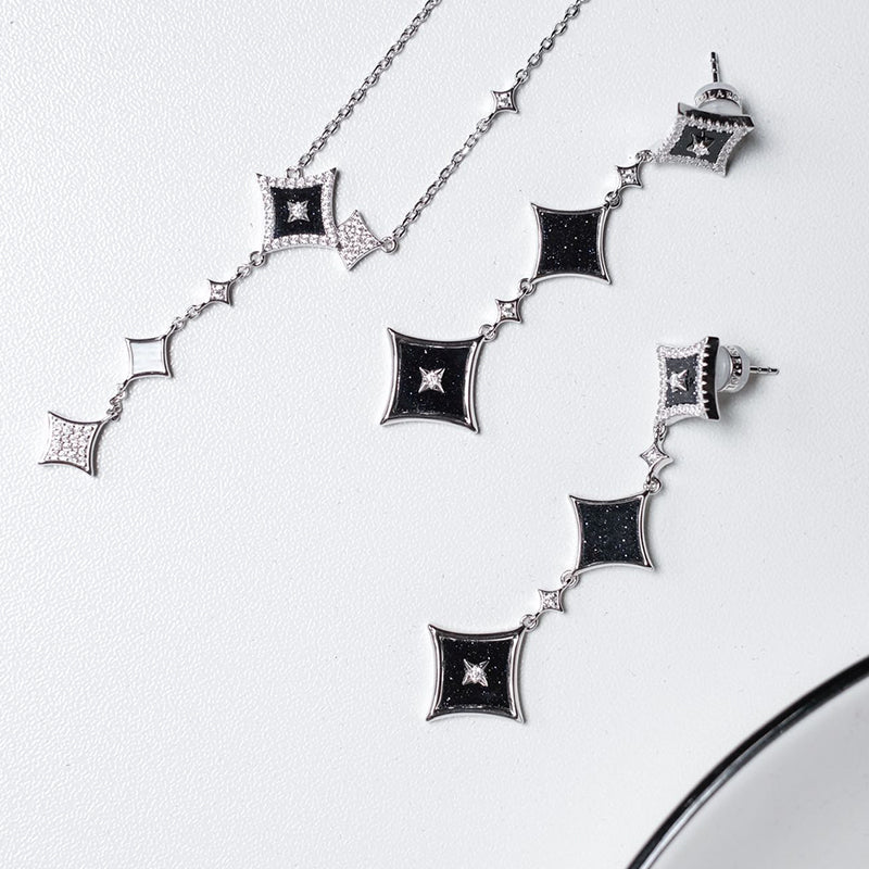 Blue Sandstone Chain Necklace & Earrings Gift Set