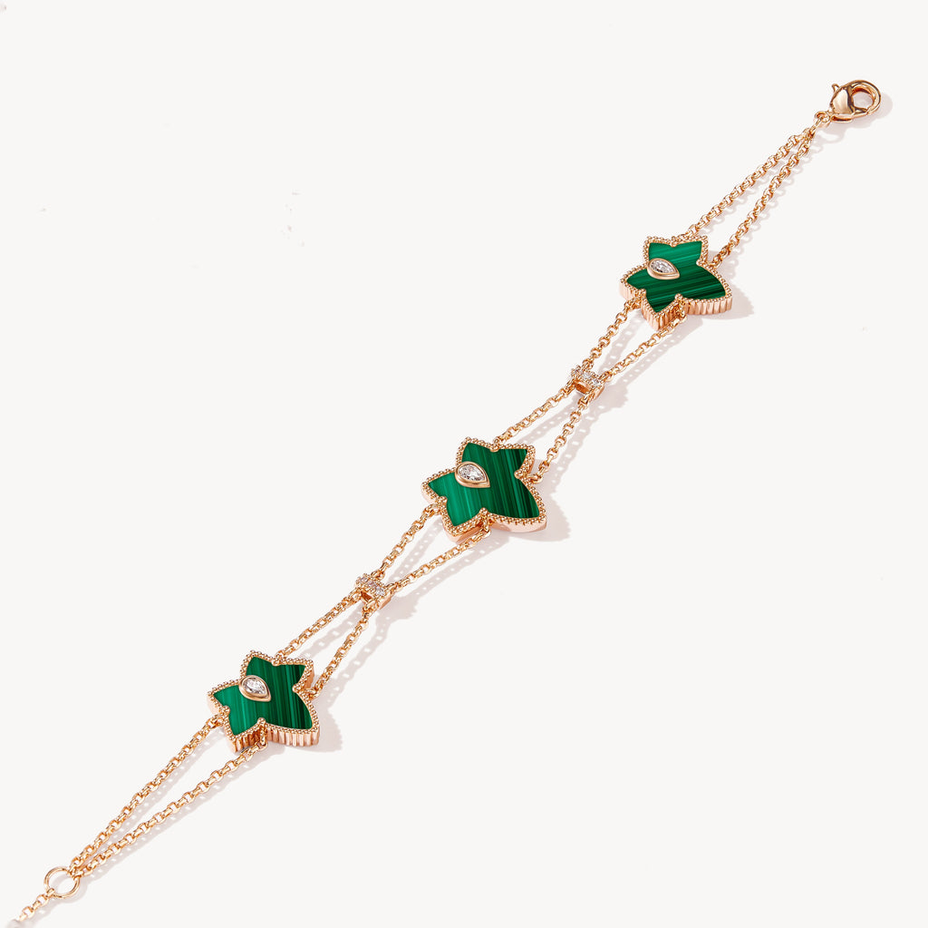 Malachite Bead Three-Leaf Bracelet