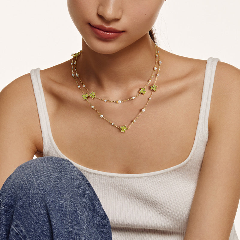 Lola Rose x AHALOLO Ivy Collection Long Green Calcite Necklace, 10-leaf motif(Shipping from July 20th)