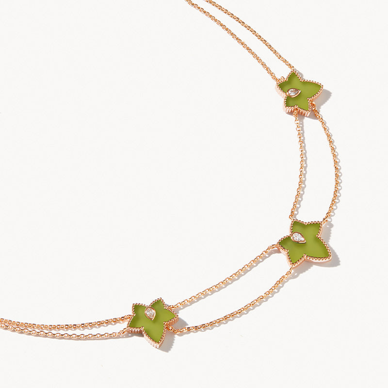 Ivy Green Onyx Bead Three-Leaf Necklace