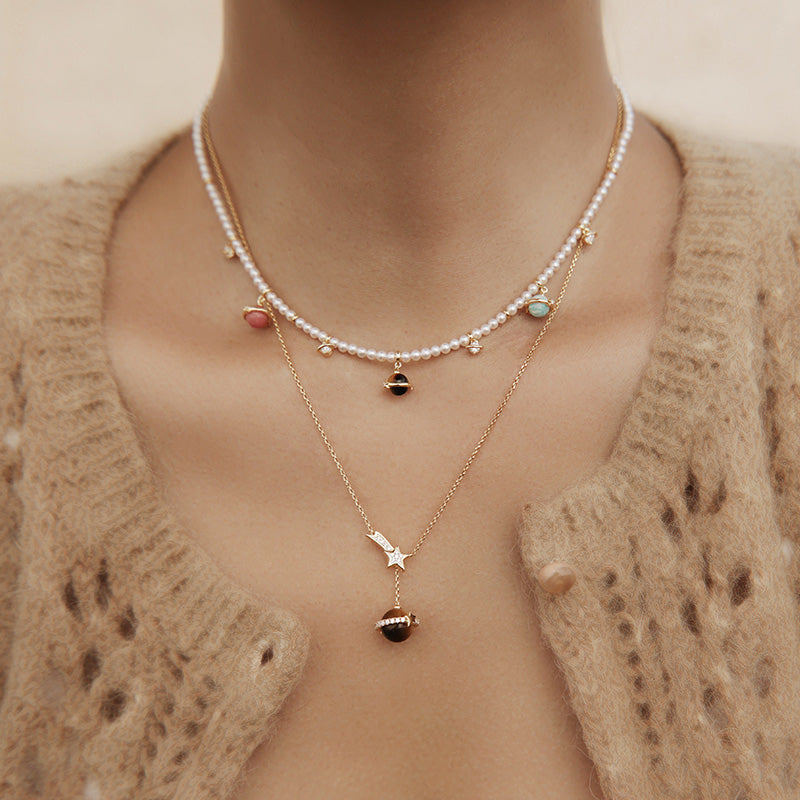 Heliocentric Freshwater Pearl & Tiger's Eye Necklace Gift Set