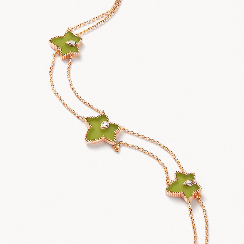 Ivy Green Onyx Bead Three-Leaf Necklace