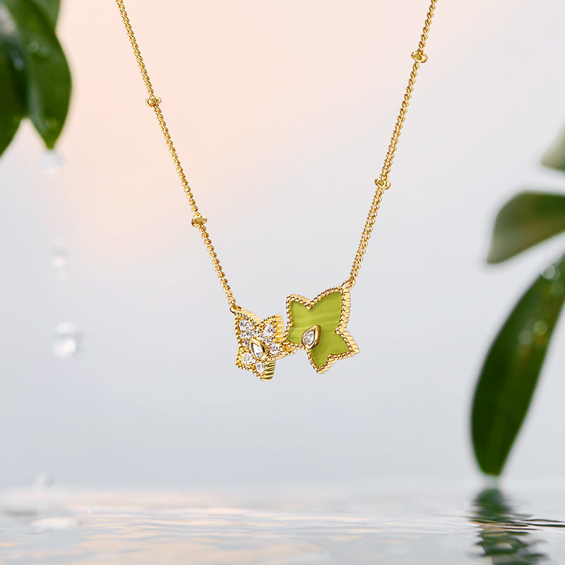 Lola Rose x AHALOLO lvy Collection Green Calcite Necklace, 2-leaf motif(Shipping from July 6th)