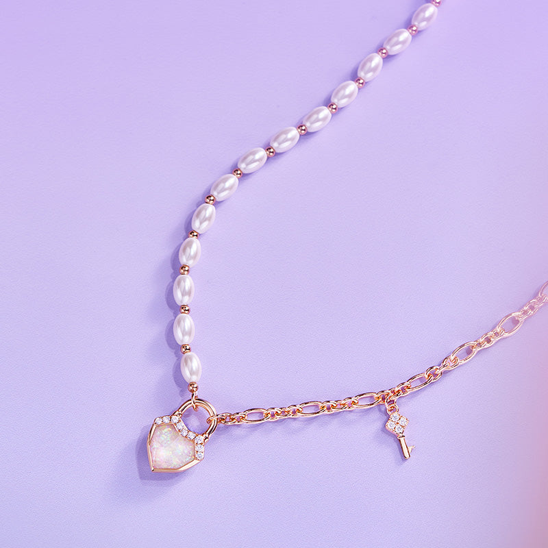 Heart Lock Artificial Pearl Necklace
