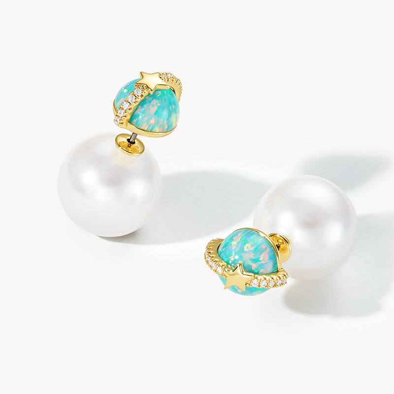Heliocentric Pearl Opal Earrings