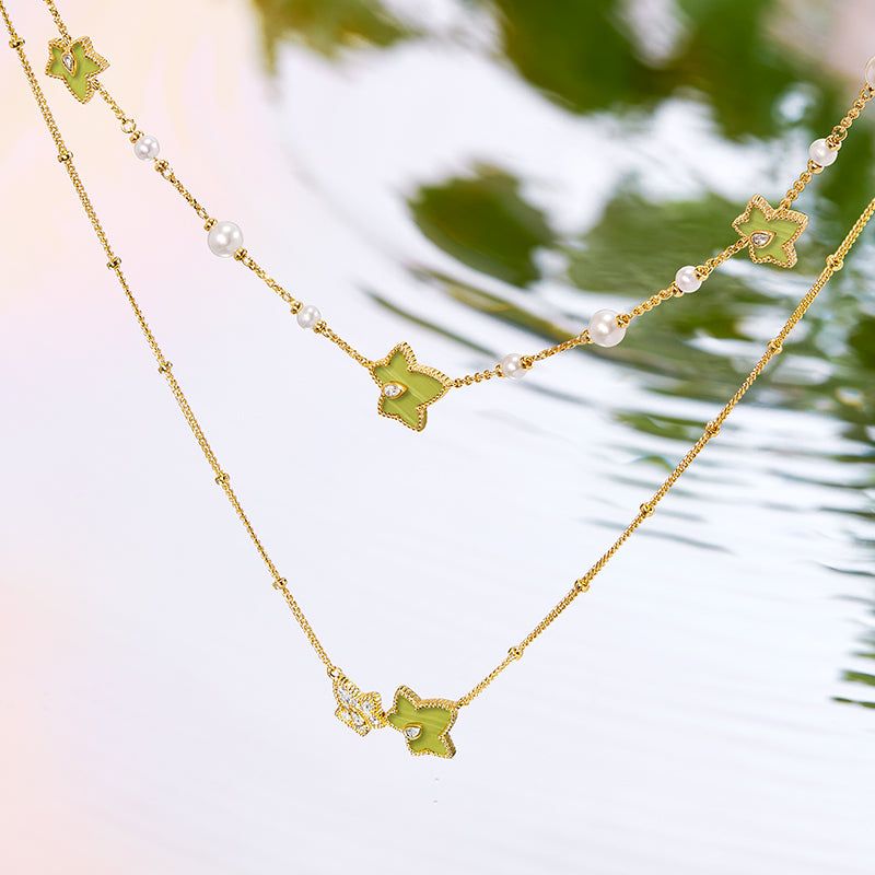 Lola Rose x AHALOLO Ivy Collection Green Calcite Necklace, 5-leaf motif(Shipping from July 13th)