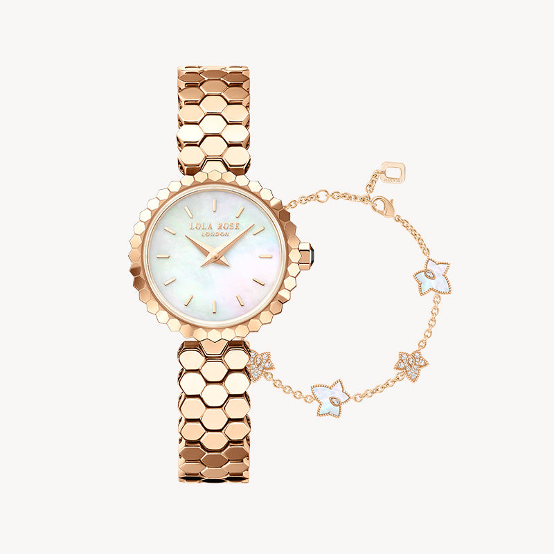 Honeycomb Mother of Pearl Watch & Ivy Bracelet Gift Set