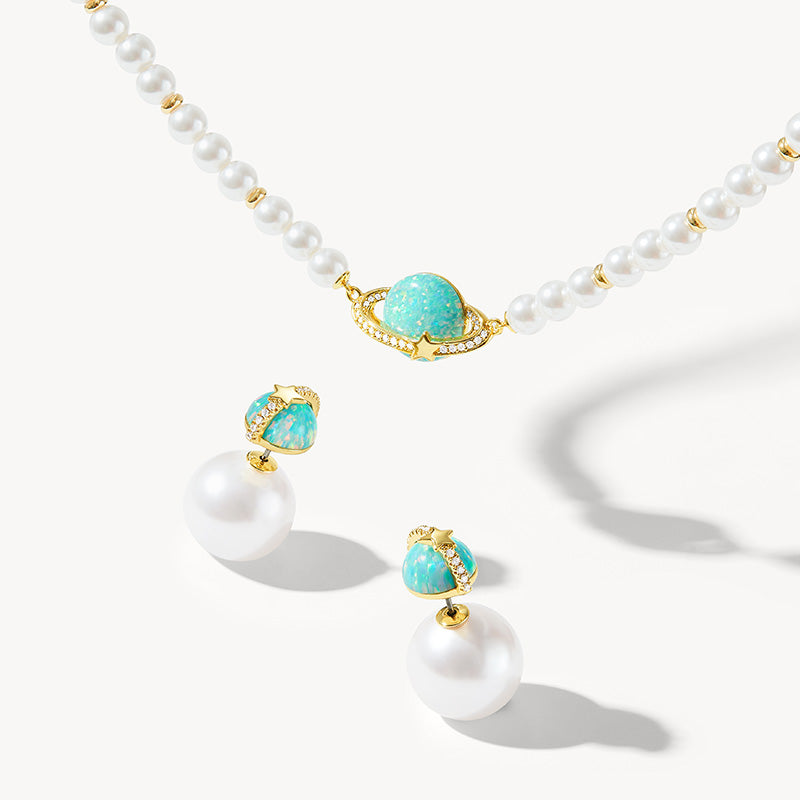 Heliocentric Freshwater Pearl Opal Necklace