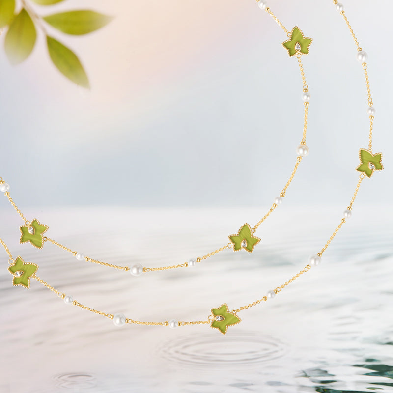 Lola Rose x AHALOLO Ivy Collection Long Green Calcite Necklace, 10-leaf motif(Shipping from July 20th)