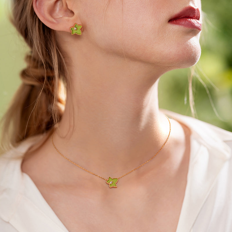 Green Onyx Bead Necklace & Earrings Gift Set