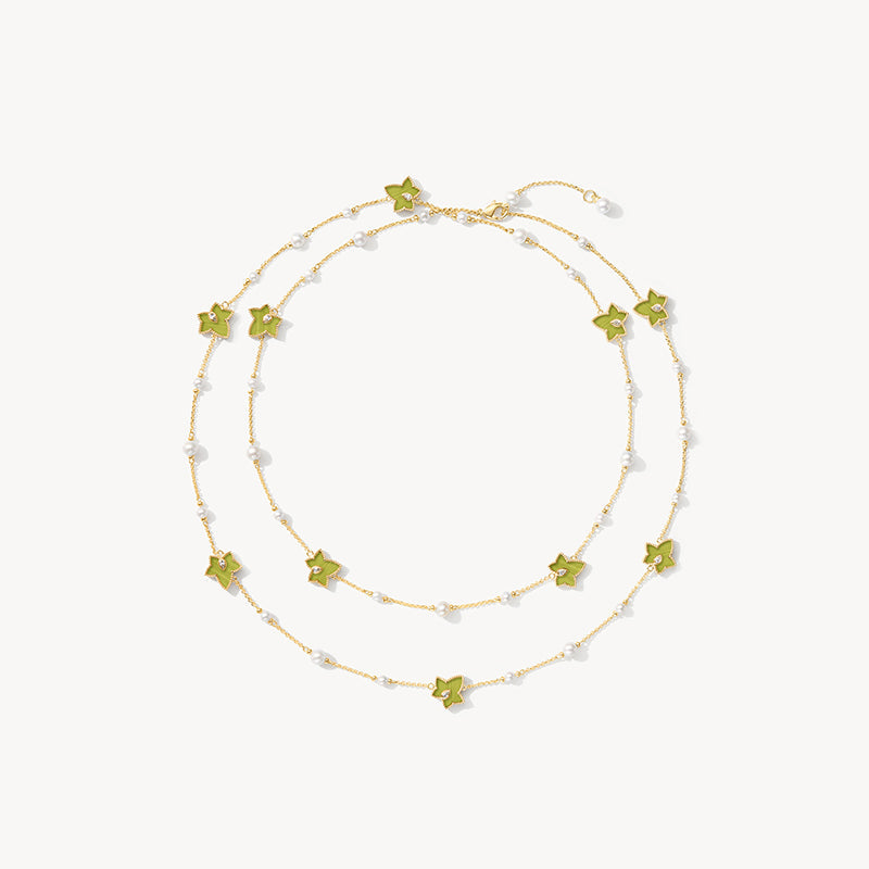 Lola Rose x AHALOLO Ivy Collection Long Green Calcite Necklace, 10-leaf motif(Shipping from July 20th)