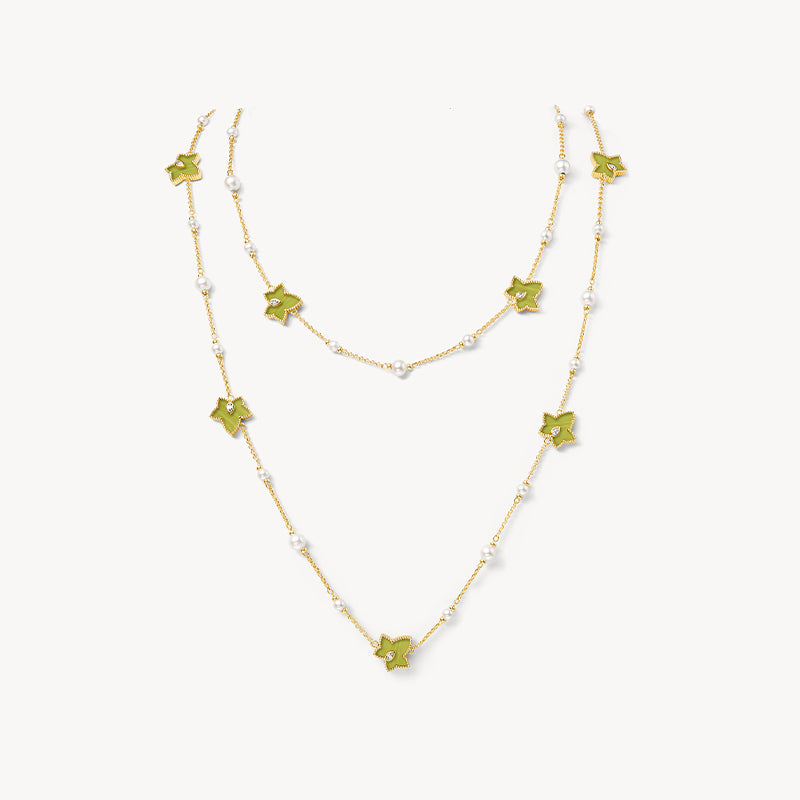 Lola Rose x AHALOLO Ivy Collection Long Green Calcite Necklace, 10-leaf motif(Shipping from July 20th)