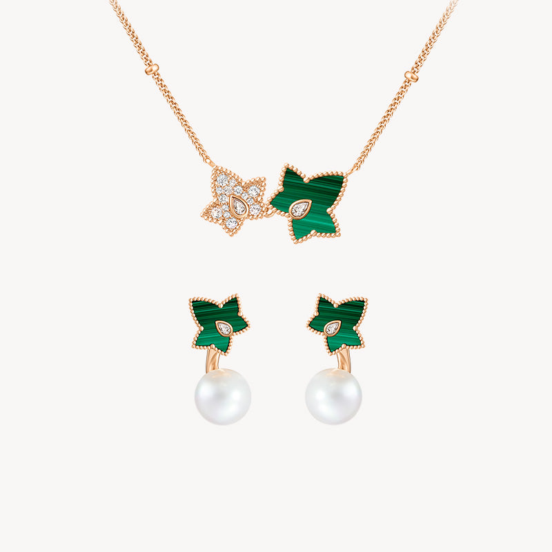 Malachite Bead Necklace & Earrings Gift Set
