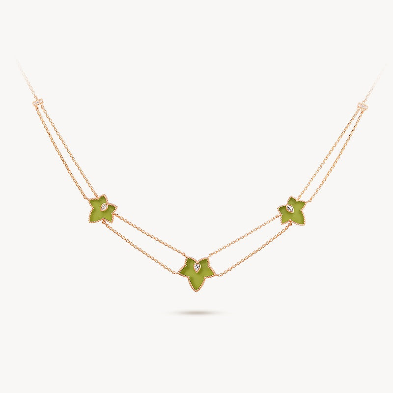 Ivy Green Onyx Bead Three-Leaf Necklace