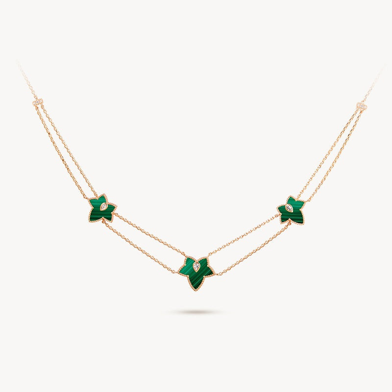 Malachite Bead Three-Leaf Necklace