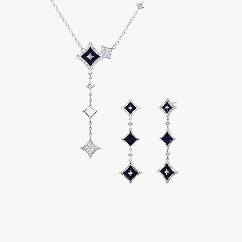 Blue Sandstone Chain Necklace & Earrings Gift Set