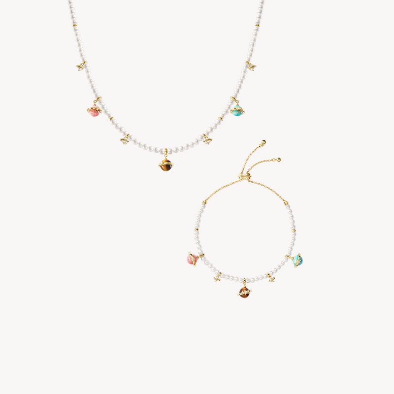 Heliocentric Freshwater Pearl Necklace& Bracelet Gift Set