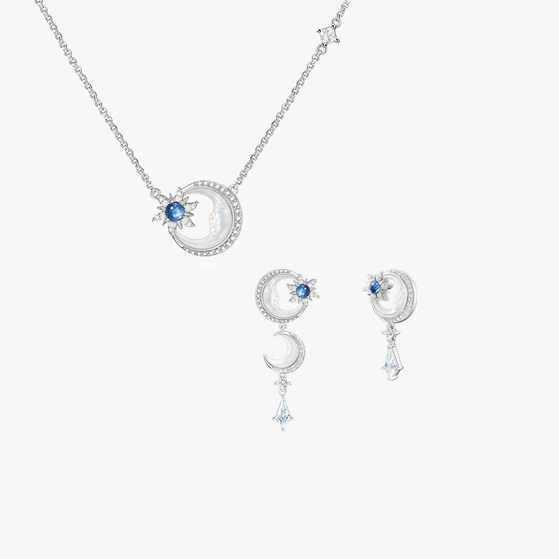 Astrology Moon Mother of Pearl Necklace & Earrings Gift Set