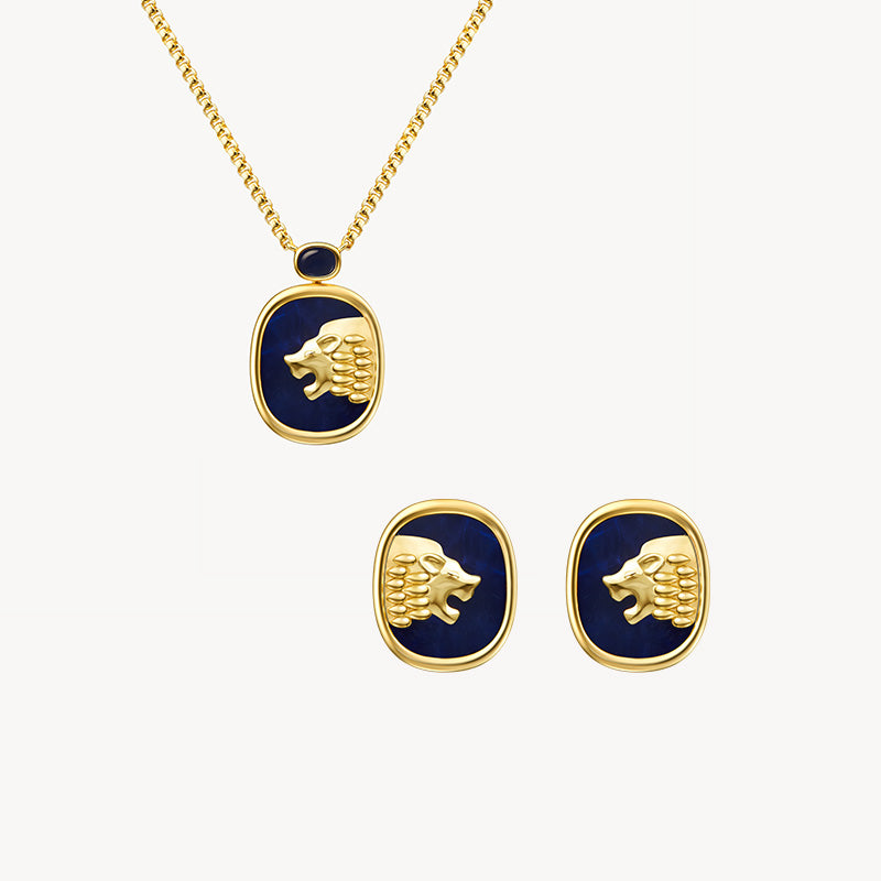 Lion Lapis Lazuli Necklace & Earrings Gift Set