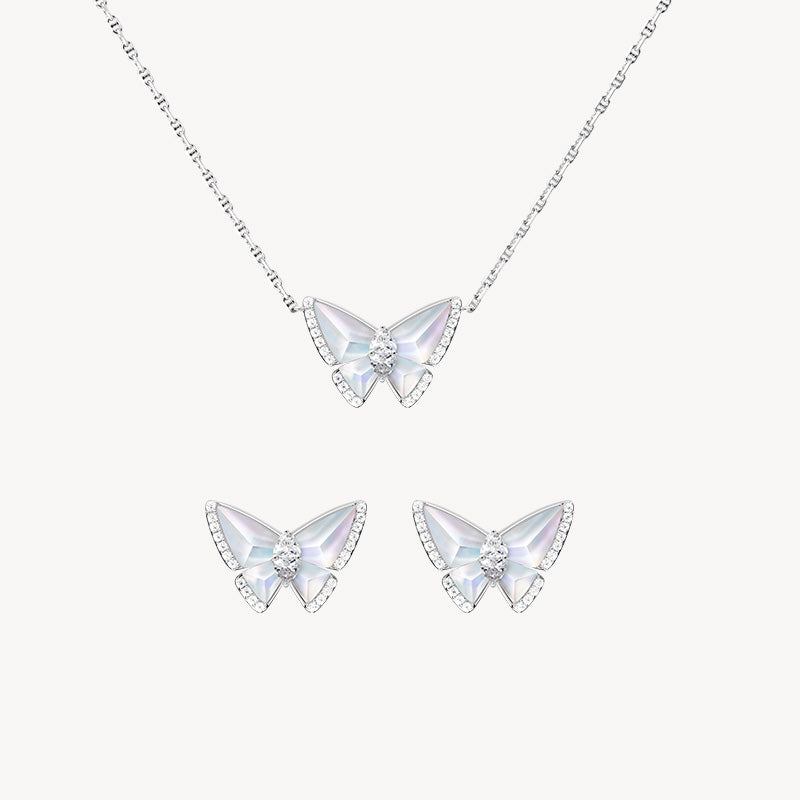 Crystal Butterfly Artificial Pearl Necklace & Earrings Gift Set