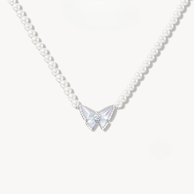 Crystal Butterfly Freshwater Pearl Necklace
