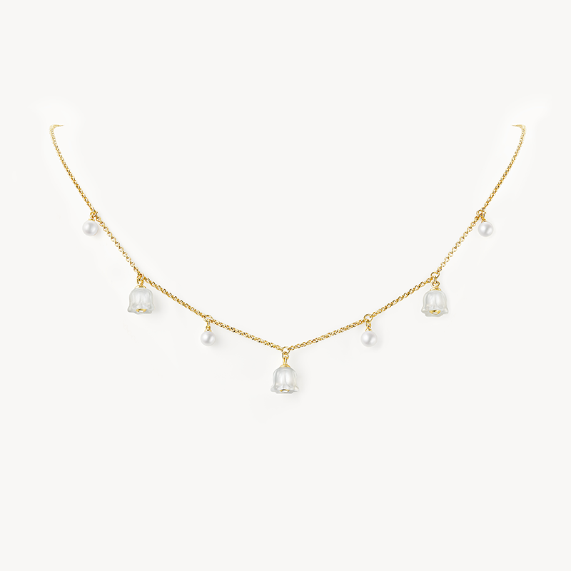 Blossom Lily of the Valley Necklace with Freshwater Pearl