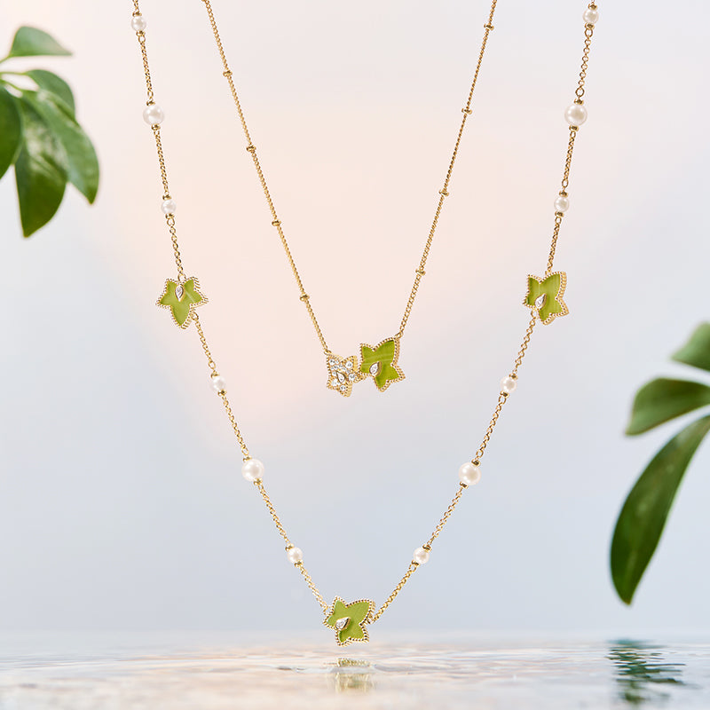 Lola Rose x AHALOLO Ivy Collection Long Green Calcite Necklace, 10-leaf motif(Shipping from July 20th)