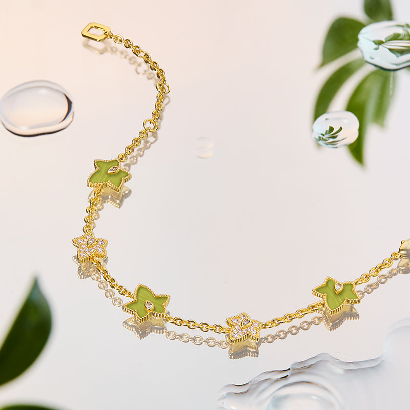 Lola Rose x AHALOLO Ivy Collection Green Calcite Bracelet, 5 leaf motif(Shipping from June 30th)
