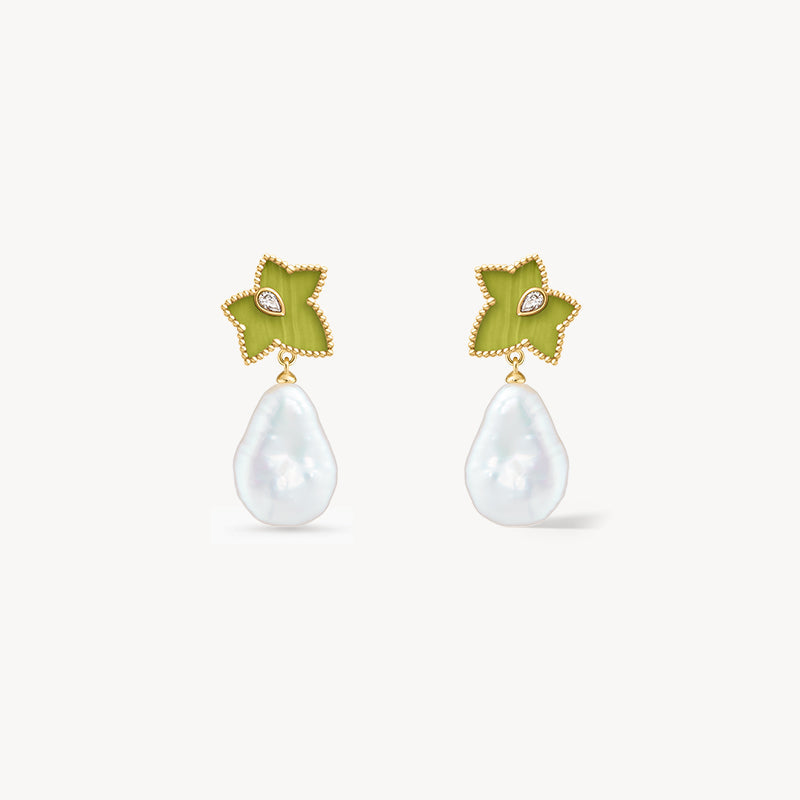 Lola Rose x AHALOLO Ivy Collection Green Calcite Drop Earrings with Freshwater Pearls(Shipping from July 20th)