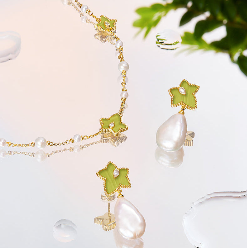 Lola Rose x AHALOLO Ivy Collection Green Calcite Drop Earrings with Freshwater Pearls(Shipping from July 20th)