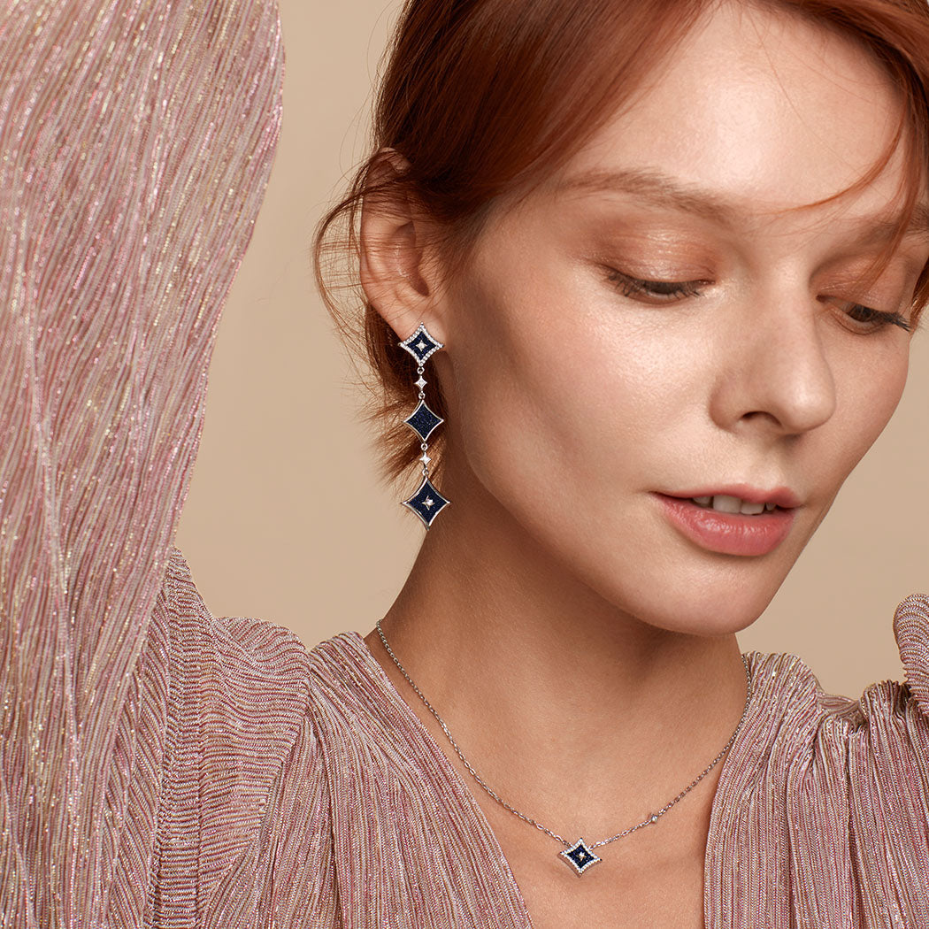 Blue Sandstone Chain Earrings