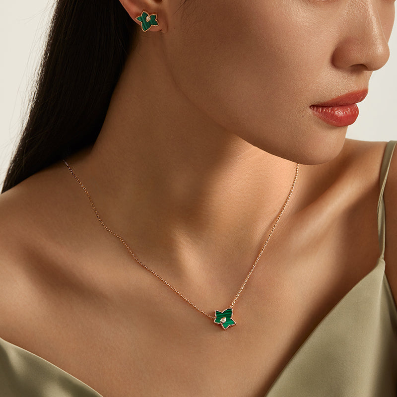 Malachite Bead Necklace & Earrings Gift Set