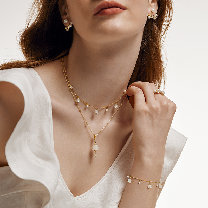 Blossom Lily of the Valley Necklace with Freshwater Pearl