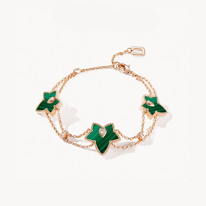 Malachite Bead Three-Leaf Bracelet