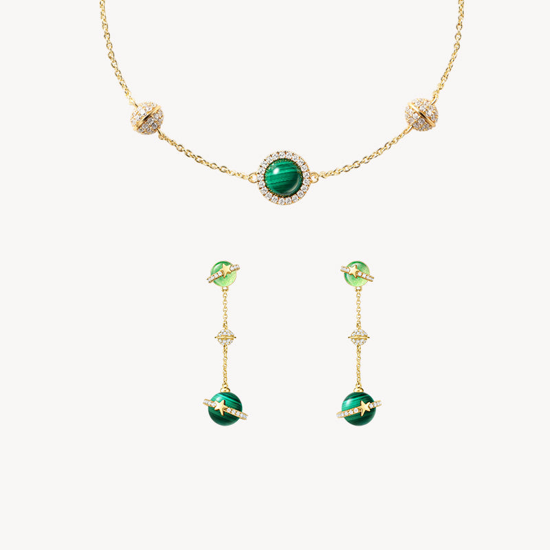 Malachite Bracelet & Earrings Gift Set